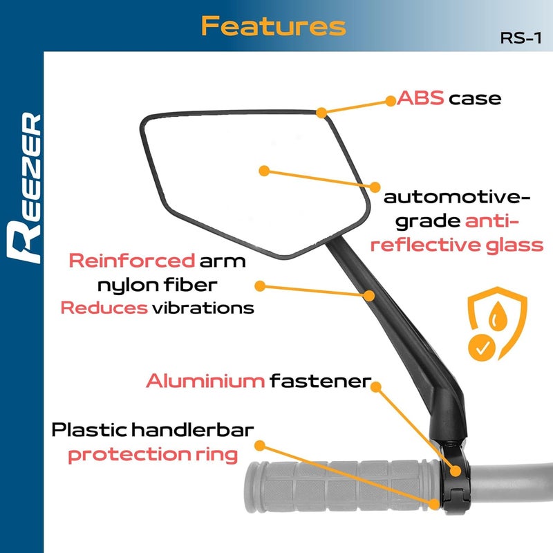 Reezer RS1 - Handlebar Bike mirror, 360° rotatable & foldable, large field of vision, Bicycle rearview mirrors, 0,86" to 1", Reflective - LEFT - Image 2